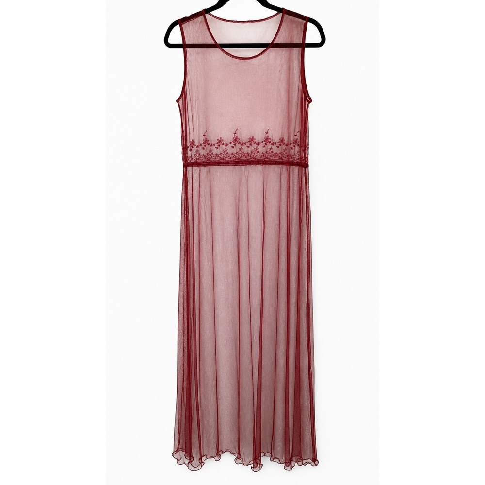 Sheer Mesh Ethereal Embroidered Fairy Maxi Dress Sleeveless S Romantic Ren Faire